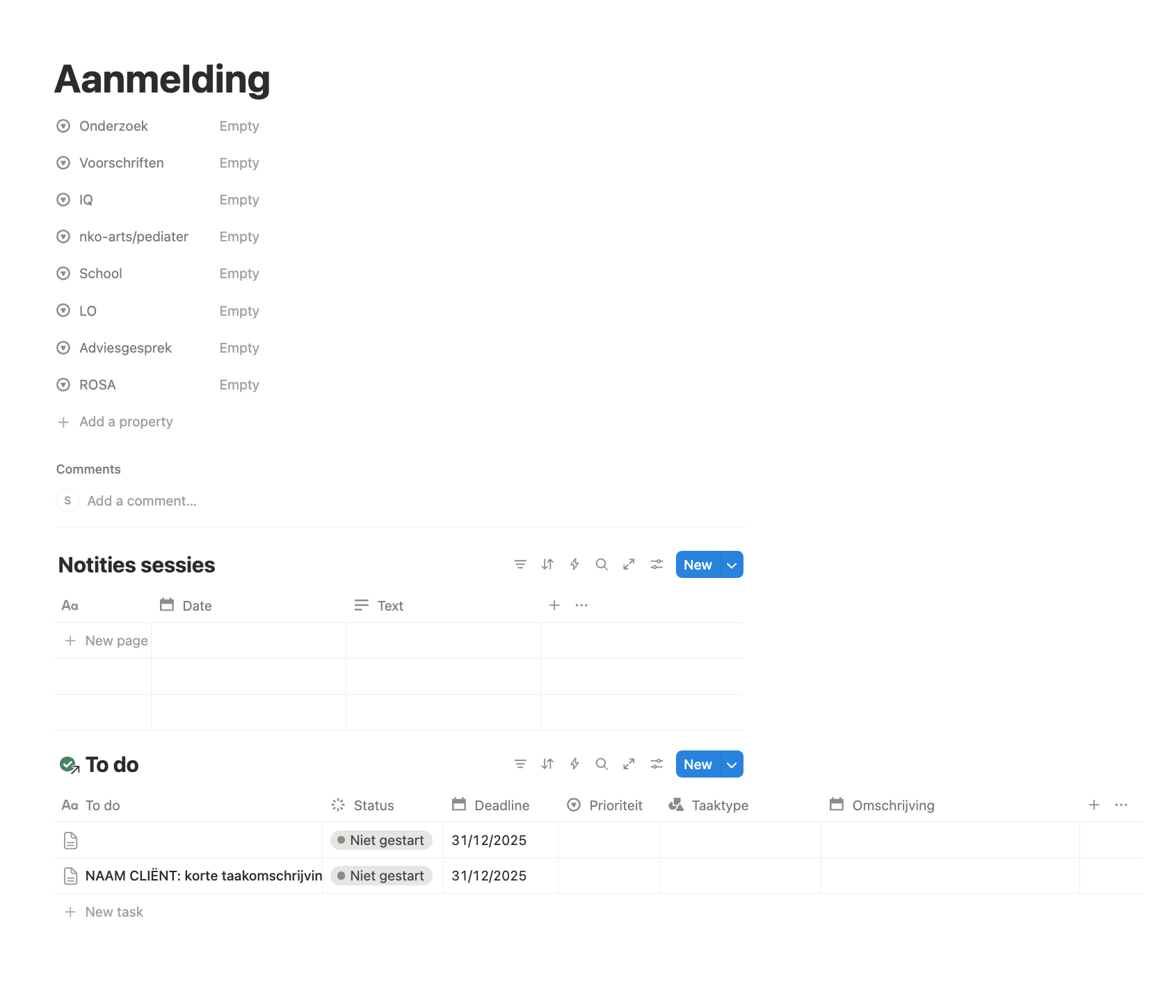 Notion-template organiseer jouw praktijkdossiers